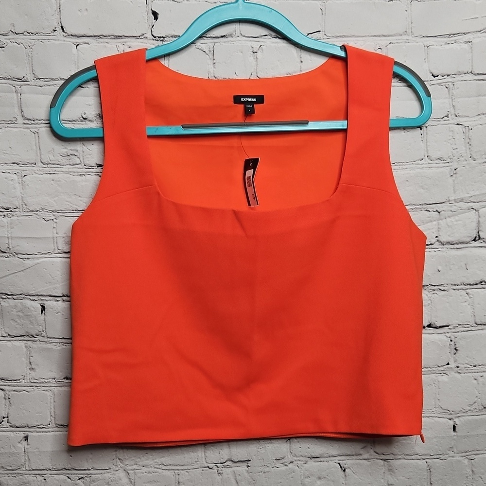 Express Orange Square Neck Crop Tank Top Large NWT